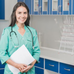 smiling-woman-medic-with-papers