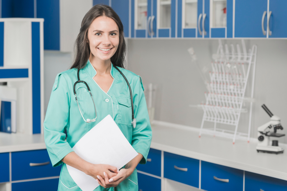 smiling-woman-medic-with-papers